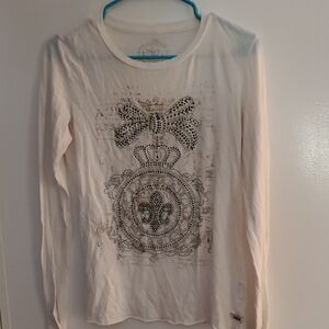 Chic Cream Long Sleeve Top with Embellished Design